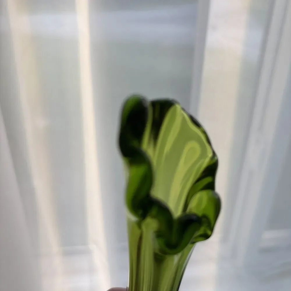 Mid-Century Modern Green Swung Glass Vase, 10”